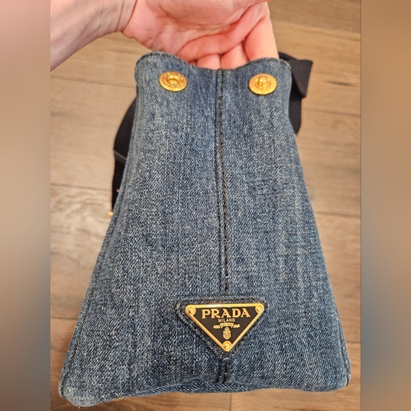 PRADA Blue Denim Mini Canapa Tote Bag + Strap - Picture 3 of 16